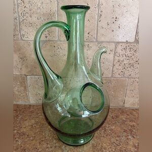 Vintage Green Glass Wine Decanter With Ice Chamber And Handle